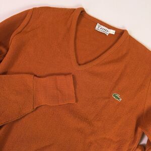Vintage 80s Izod Lacoste V-Neck Sweater Men's L Orange Preppy Tennis Golf Ivy
